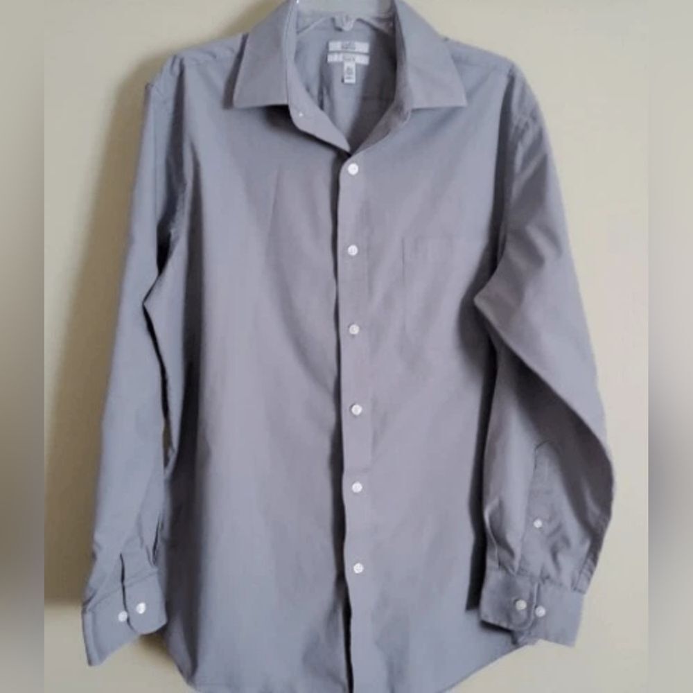 M17 Croft & Barrow Men's Long-Sleeve Dress Shirt Easy Care Gray w White Buttons